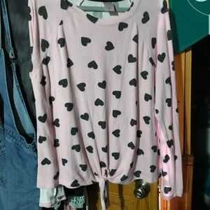 No Boundaries Pink and Black Heart Long Sleeve Top